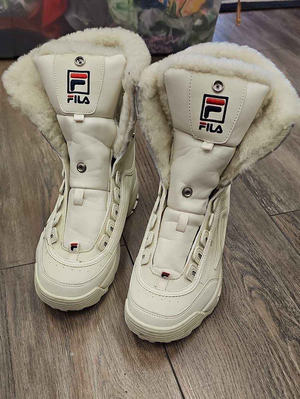 FILA Cream Shearling-Lined Women's Winter Boots with Logo